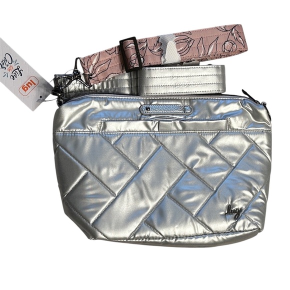 Lug Flare 2 Metalic Silver Quilted Crossbody Bag with 2 Straps, New with Tags - Picture 8 of 10